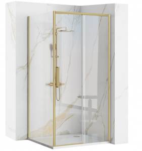 REA - Kabina Prysznicowa Narożna RAPID SLIDE Gold Brush / Złota Szczotkowana - drzwi 100 ścianka 80