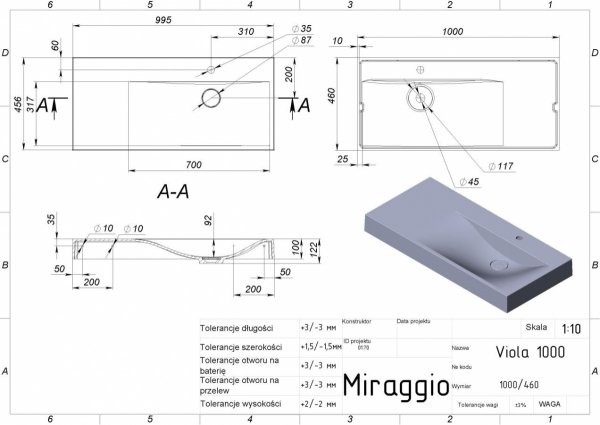 MIRAGGIO UMYWALKA VIOLA 1000 R (CZARNY POŁYSK) 8813480