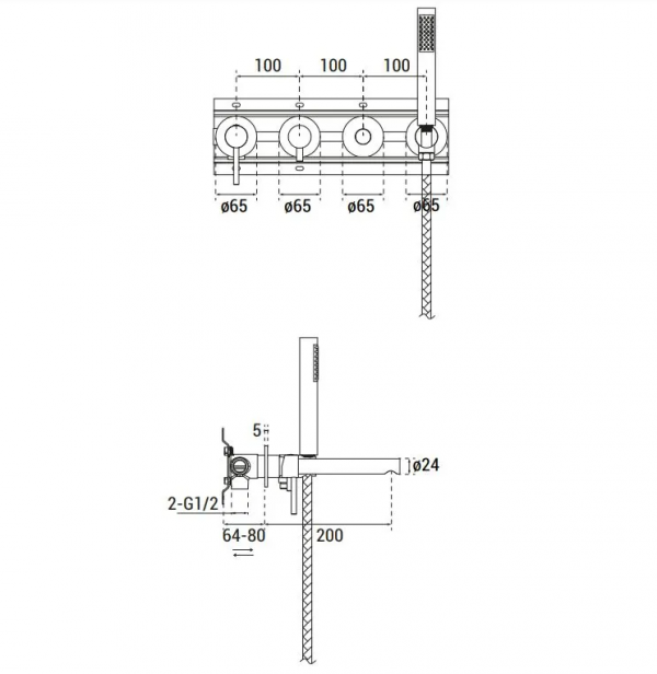 BESCO Bateria wannowa podtynkowa 4-punktowa Zea czarny BW-Z4P-CZ
