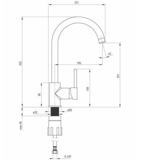 DEANTE - Bateria zlewozmywakowa MILIN stojąca szara z wylewką U  BEU_S62M