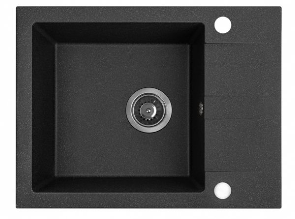 AQUAFORM - zlewozmywak granitowy MARANELLO 440 X 570 X 215 - 1 komora z 1/2 ociekacza , CZARNY + syfon oszczędzający miejsce z korkiem automatycznym  AQ.901-1011012