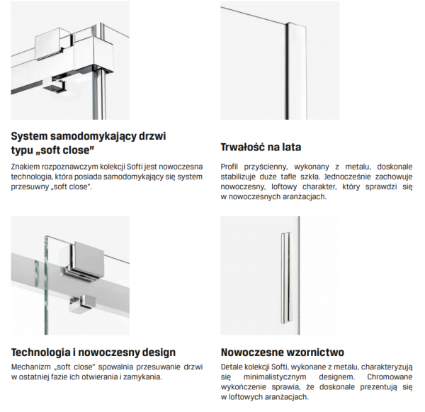 NEW TRENDY Drzwi prysznicowe przesuwne samodomykające SOFTI 150x200 EXK-3900