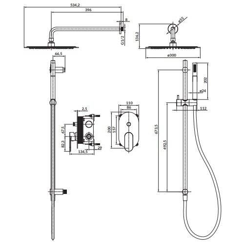 CERSANIT - Set b258 zestaw podtynkowy CREA czarna z baterią wannowo-natryskową  S952-009