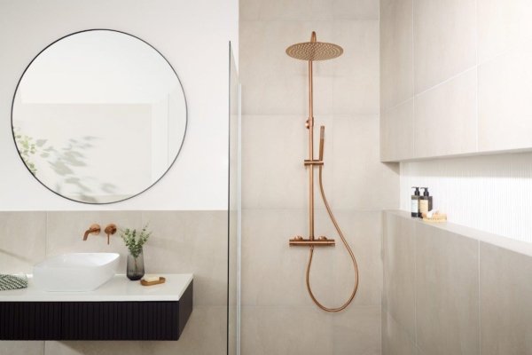 ARMATURA KRAKÓW KFA Zestaw prysznicowy deszczownia z baterią termostatyczną MOZA PREMIUM ROSE GOLD 5736-920-34