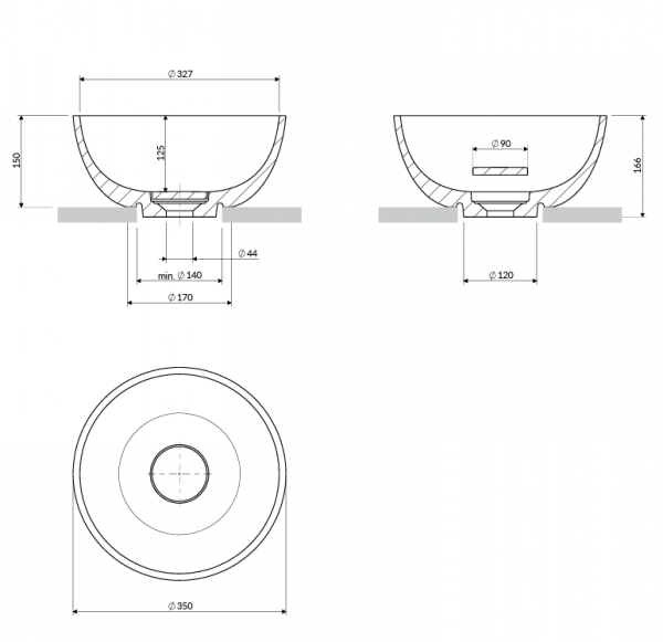 OMNIRES umywalka nablatowa, Ø35 cm SHELL M+ biały połysk SHELL350UNBP