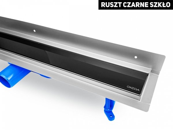 OKEDA Przyścienny odpływ liniowy OKEDA® PRIME LINE™ - BLACK GLASS - CZARNE SZKŁO 70cm 21700.06