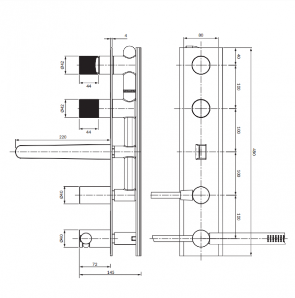 OMNIRES Bateria wannowa 5-otworowa podtynkowa CONTOUR miedź szczotkowana CT8037/1CPB