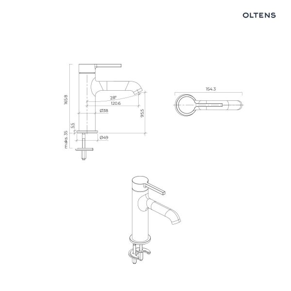 Oltens Rann bateria umywalkowa stojąca chrom 32205100