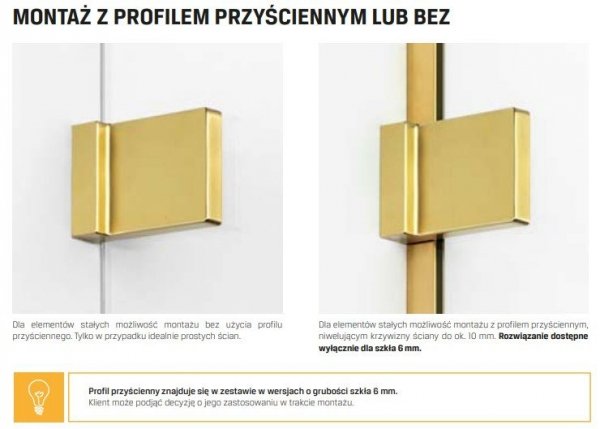 NEW TRENDY Kabina przyścienna AVEXA GOLD SHINE 90x90x200 EXK-2132/EXK-2102 POLSKA PRODUKCJA