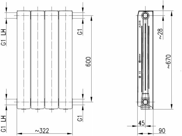 ARMATURA KRAKÓW KFA Grzejnik aluminiowy ADR 600 4-elementowy grafit 764-040-61