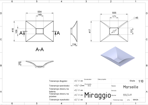 MIRAGGIO Umywalka MARSEILLE 0000550