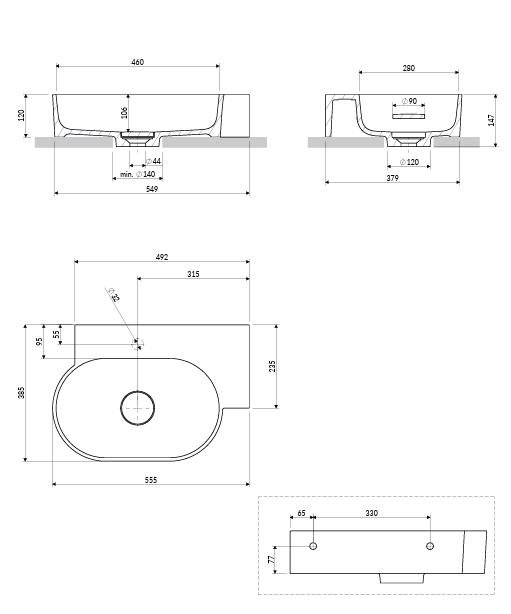OMNIRES umywalka nablatowa/wisząca OVO M+ prawa, 55 x 38 cm coral mat OVO555UWPCO