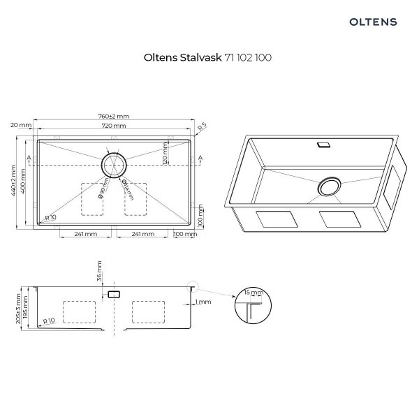 Oltens Stalvask zlewozmywak stalowy 1-komorowy 76x44 cm stal polerowana 71102100