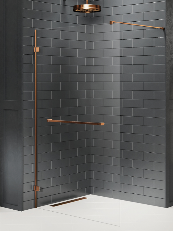 NEW TRENDY  Kabina prysznicowa AVEXA COPPER BRUSHED walk-in U 160x200 szkło czyste 8mm Active Shield 2.0  EXK-7175