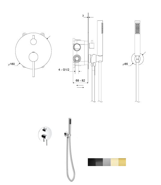 BESCO Bateria wannowo prysznicowa podtynkowa Veo gun metal BWP-P-GR