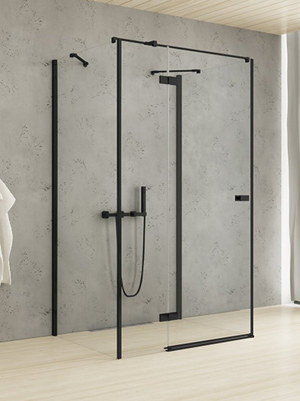 NEW TRENDY Kabina prysznicowa przyścienna drzwi uchylne REFLEXA BLACK 100x90x200 POLSKA PRODUKCJA 