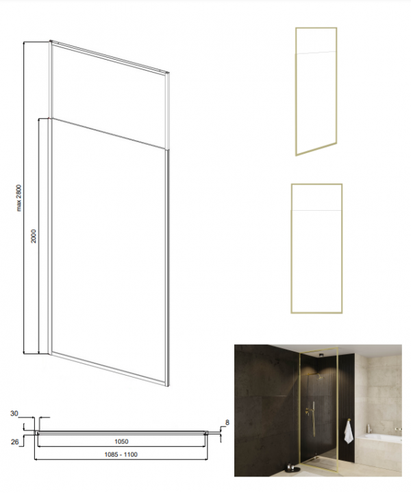BESCO Ścianka kabina walk-in Icon Black 110x200 IC-110-200C