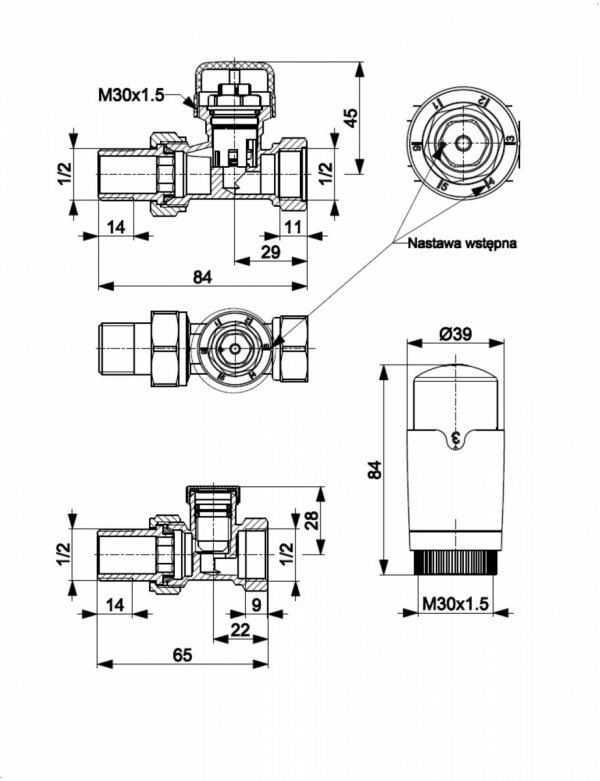 KFA ARMATURA KRAKÓW Zestaw termostatyczny grzejnikowy, prosty, KOMFORT PRO, GRAFITOWY 757-030-61-BL