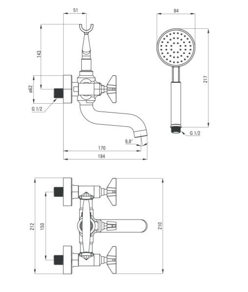 DEANTE - Bateria wannowa TEMISTO Chrom z kompletem natryskowym BQT_011D