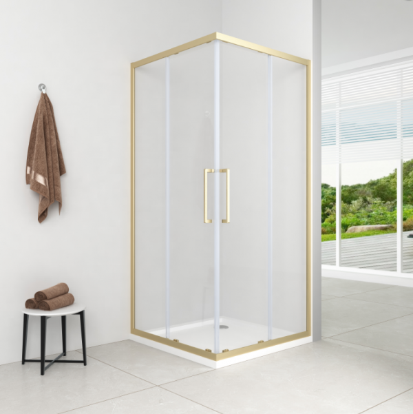 AQUAFORM LAZURO KABINA KWADRATOWA 90X90X200 BRUSHED GOLD , SZKŁO CZYSTE 6MM EASY CLEAN AQ.101-502112