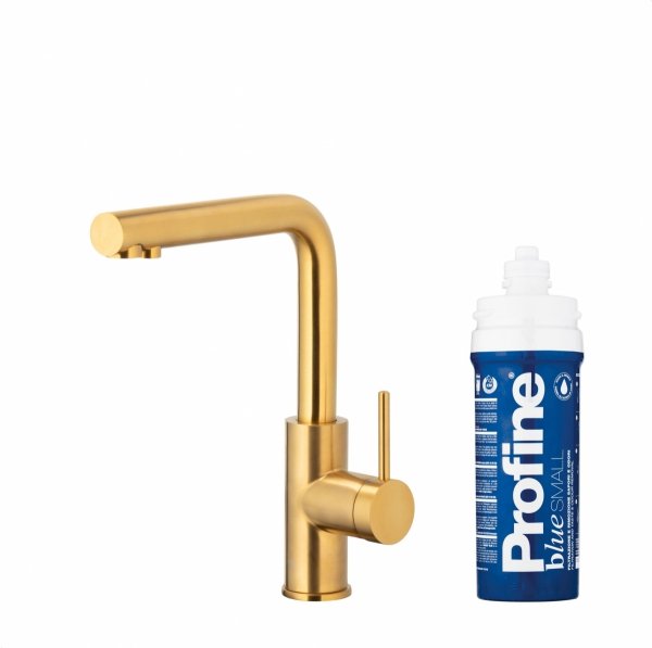 ARMATURA KRAKÓW KFA DUERO PURE BASIC bateria kuchenna z funkcją filtracji wody, GOLD + zestaw filtrujący PROFINE BLUE &quot;S&quot; 6623-913-31