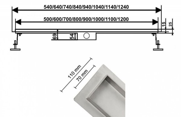 AQUALine - Odpływ liniowy posadzkowy czarny/black 2w1 pod płytkę 80cm L04BK