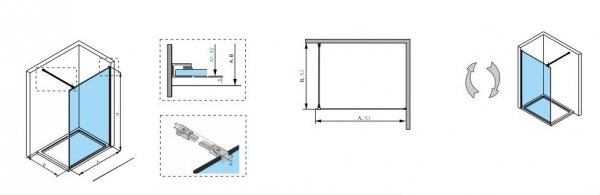 AQUAFORM - ścianka prysznicowa TEINE 120 typu Walk-In szkło transparentne 6mm profil CZARNY  AQ.103-12-30120-02