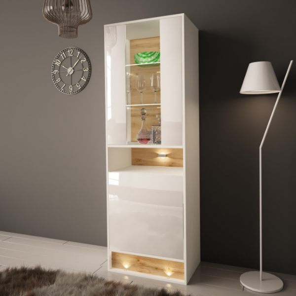 MEGSTYL WITRYNA 180CM Z WSTAWKĄ DĄB WOTAN - biały połysk VISION 4