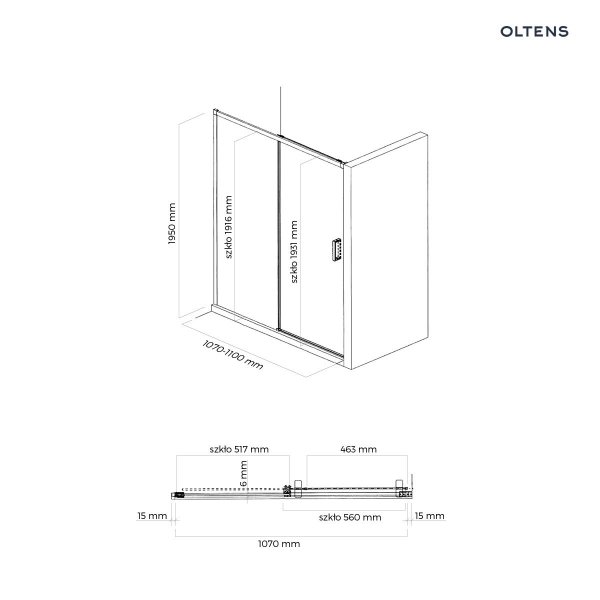Oltens Breda drzwi prysznicowe 110 cm czarny mat/szkło przezroczyste 21214300