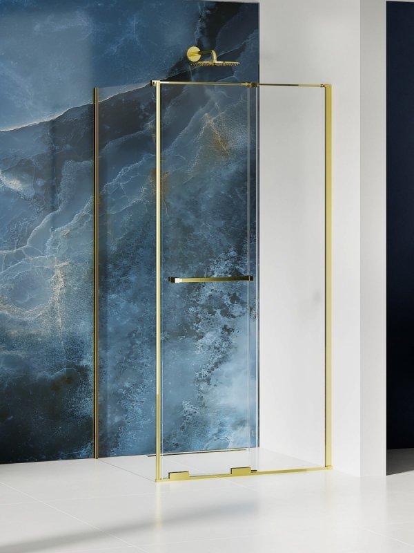NEW TRENDY Kabina prysznicowa SMART LIGHT GOLD 1D prostokątna U 110x100x200 szkło czyste 8mm Active Shield 2.0 - UCHWYT RELING EXK-6699
