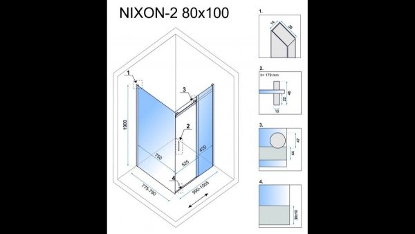 REA - Kabina NIXON - 2 prostokątna EASY CLEAN PREMIUM / drzwi 100 + ścianka 80 /