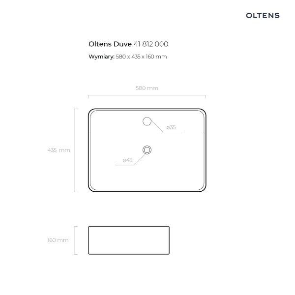 Oltens Duve umywalka 58x43,5 cm nablatowa prostokątna z powłoką SmartClean biała 41812000