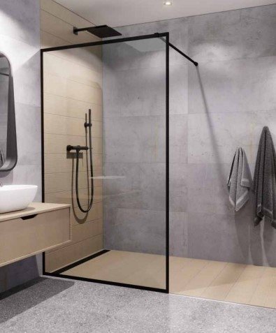 AQUAFORM - ścianka prysznicowa TEINE 100 typu Walk-In szkło transparentne 6mm profil CZARNY  AQ.103-12-30100-02