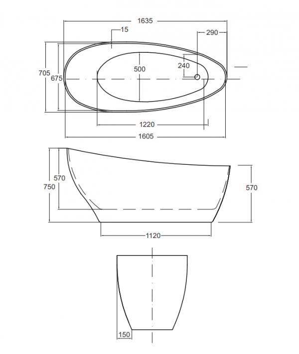BESCO Wanna wolnostojąca biała matowa Keya Matt 165x70 + klik-klak chrom #WMMB-165K
