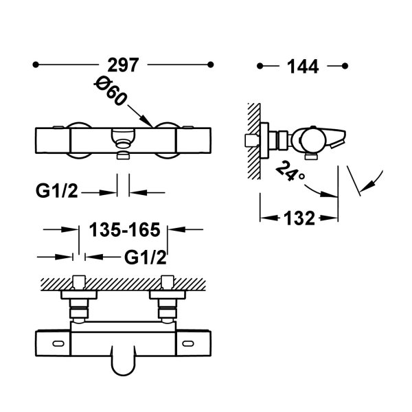 TRES OVER-WALL Bateria termostatyczna naścienna wannowa i prysznicowa Over-wall-19017401