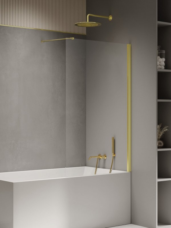 NEW TRENDY Parawan nawannowy NEW SOLEO LIGHT GOLD stały U 50x140 szkło czyste 6mm Active Shield - wsp. prostopadły P-0114-WP