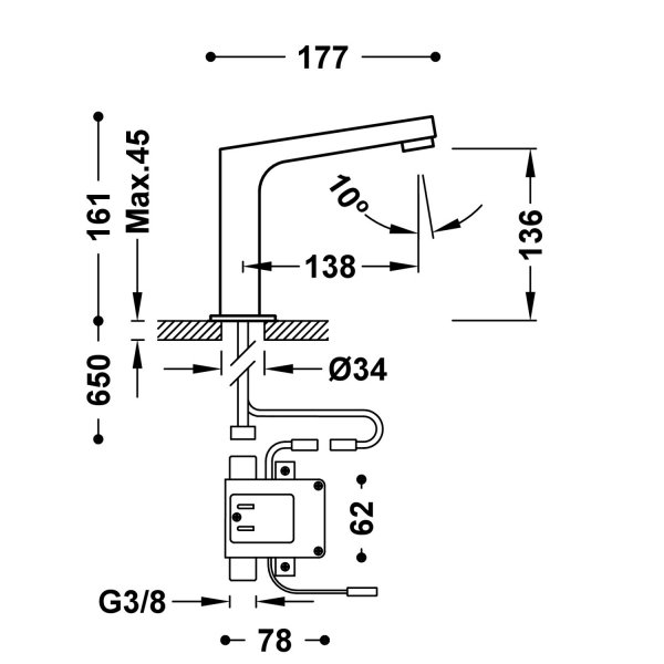 TRES ELECTRONIC Elektroniczna bateria 1-drożna umywalkowa- 39210317