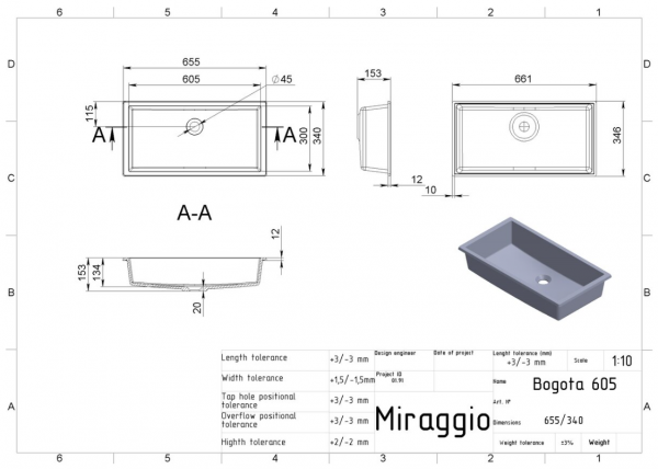 MIRAGGIO Umywalka biała BOGOTA 605 0000493