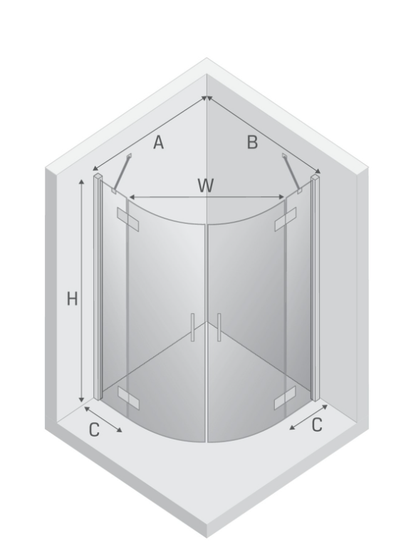 NEW TRENDY Kabina NESTA chrom 2D półokrągła asymetryczna  80x90x200 czyste 6mm Active Shield 2.0 K-3684