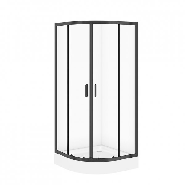 CERSANIT - SET C708: Kabina półokragła ARTECO 90x90x190 czarna szkło transparentne + brodzik tako biały 16 cm  S913-026