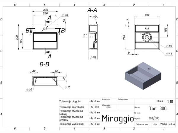 MIRAGGIO Umywalka 30x30 TONI 300С 8814241