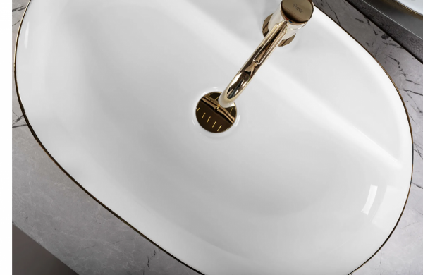 REA - Umywalka AURA 61 Nablatowa White Gold Brush