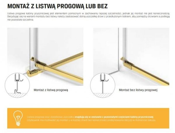 NEW TRENDY Kabina przyścienna AVEXA GOLD SHINE 80x100x200 EXK-2127/EXK-2097 POLSKA PRODUKCJA
