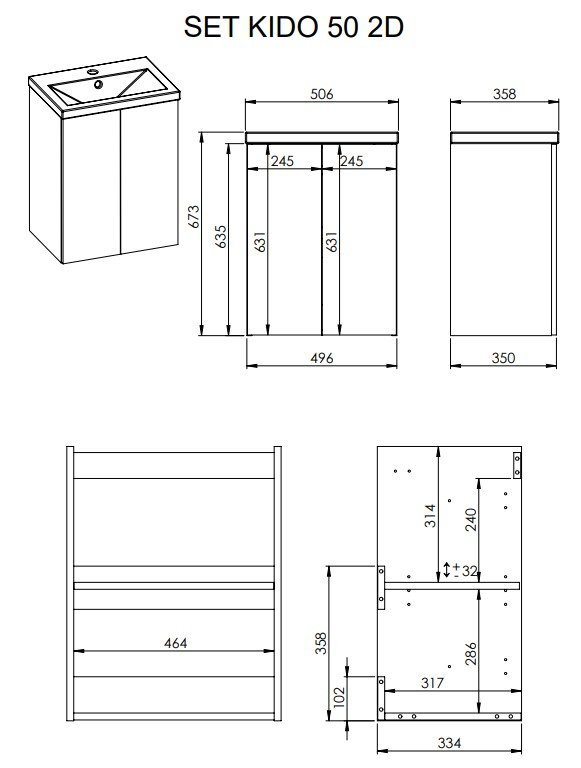 ELITA Szafka z umywalką SET KIDO 50 2D WHITE HG PDW 169098/RE020500118060