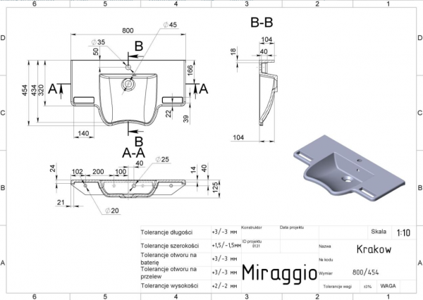 MIRAGGIO Umywalka KRAKOW MIRASTONE CZARNA Z BROKATEM 8813470