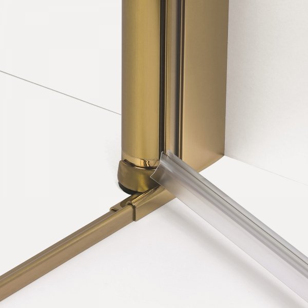 NEW TRENDY Drzwi wnękowe NEW SOLEO GOLD BRUSHED 1D U 100x195 szkło czyste 6mm Active Shield 2.0 - z elementem stałym  - wsp. Równoległy D-0772A-WK