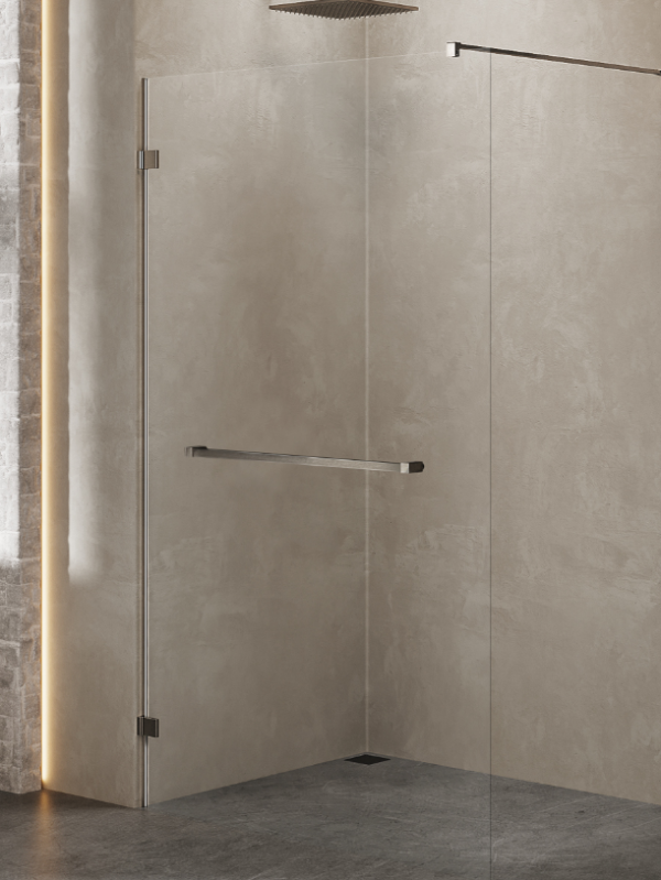 NEW TRENDY Kabina prysznicowa walk in Avexa Gunmetal Brushed jednoelementowa, z wieszakiem. Szkło 8 mm 120x200 EXK-7127