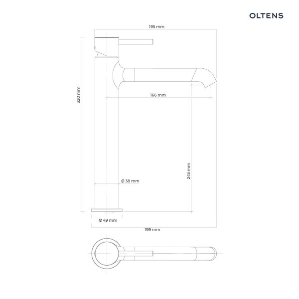 Oltens Molle Slim bateria umywalkowa stojąca wysoka złoty połysk 32403800
