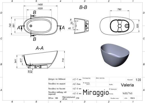 MIRAGGIO Wanna wolnostojąca 140cm WALERIA 69125547