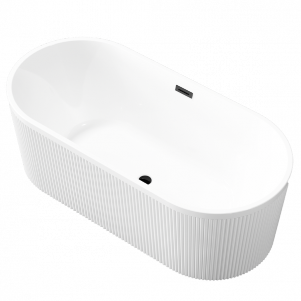 INVENA Wolnostojąca wanna ryflowana Glamour, 170 cm, w komplecie z syfonem białym AN-01-120-M